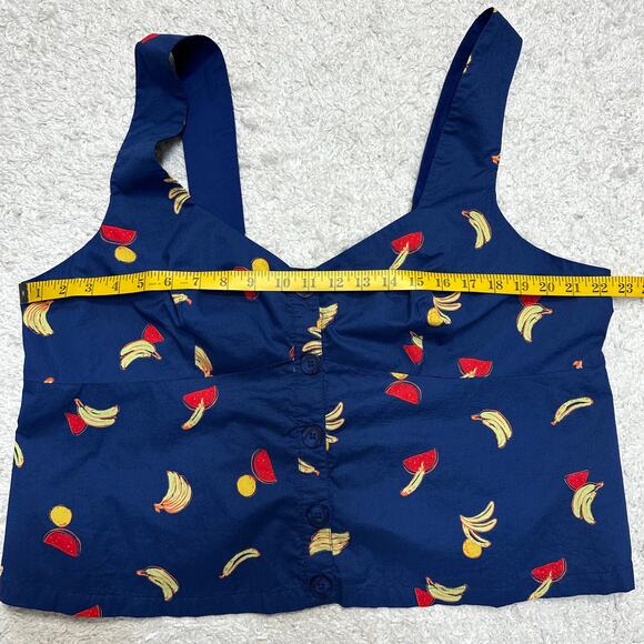 ModCloth Fruit Novelty Print Button Up Crop Top Thick Strap Smocked Back Sz: 2X - Picture 5 of 6